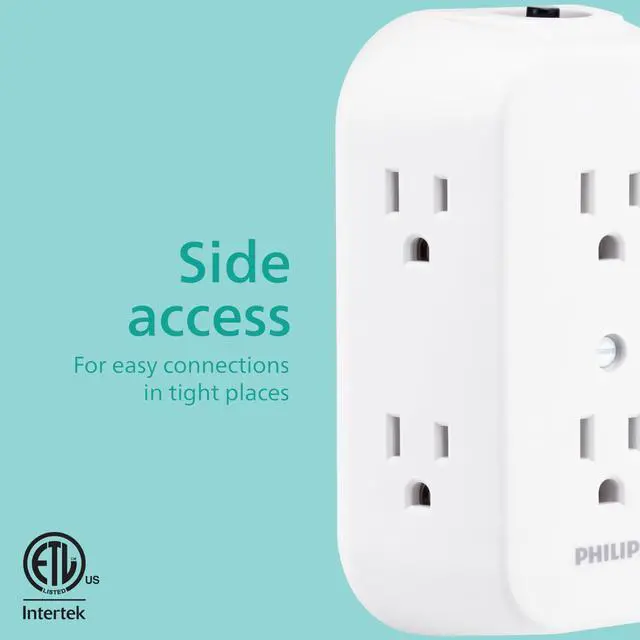 Alt view image 3 of 6 - 6-Outlet Extender, Grounded Wall Tap, Reset Button, Circuit Breaker, Adapter Spaced Outlets, 3-Prong, Multiple Plug, Quick and Easy Install, Cruise Essentials, ETL Listed, White, SPS1460WA/37