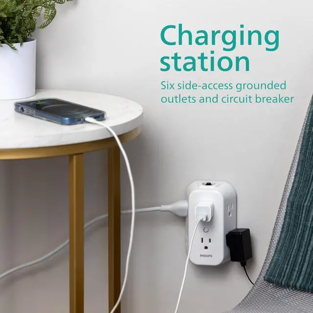 Alt view image 4 of 6 - 6-Outlet Extender, Grounded Wall Tap, Reset Button, Circuit Breaker, Adapter Spaced Outlets, 3-Prong, Multiple Plug, Quick and Easy Install, Cruise Essentials, ETL Listed, White, SPS1460WA/37