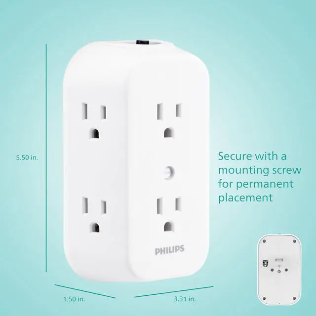 Alt view image 6 of 6 - 6-Outlet Extender, Grounded Wall Tap, Reset Button, Circuit Breaker, Adapter Spaced Outlets, 3-Prong, Multiple Plug, Quick and Easy Install, Cruise Essentials, ETL Listed, White, SPS1460WA/37