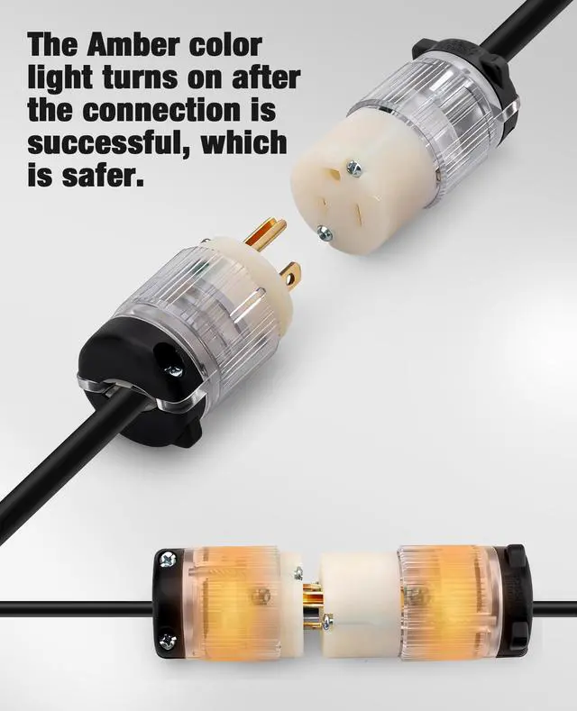 Alt view image 4 of 7 - Lighted Extension Cord EndsNEMA 5-15P & NEMA 5-15R, 2 Pole 3Wire Grounding15A 125V Extension Cord Replacement Ends 3 ProngElectric Plug Replacement for Generator, RV, Welding Equipment, UL Listed