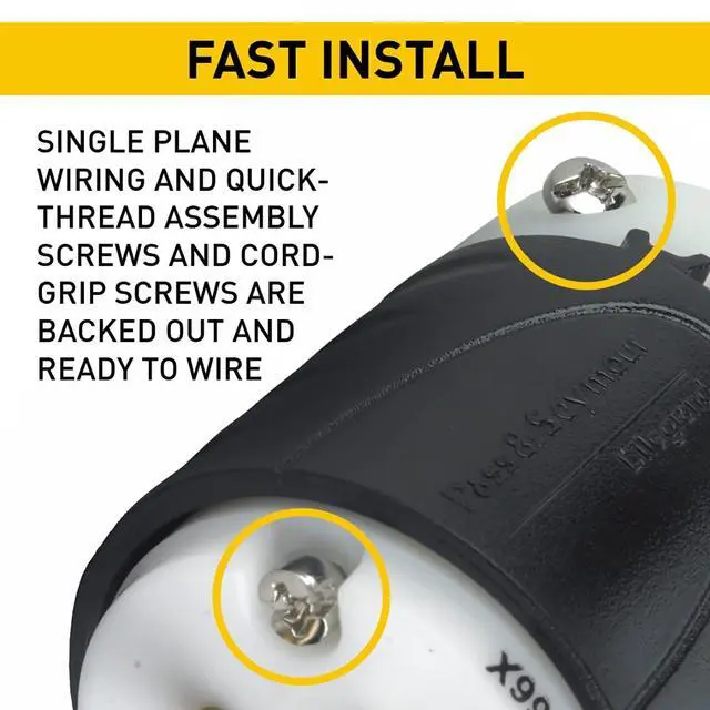 Alt view image 7 of 7 - Legrand PS5266XCCV4 15 Amp 125V Straight Blade Extra Hard Use Specification Grade Plug, NEMA 5-15P, Black/White (1 Count)