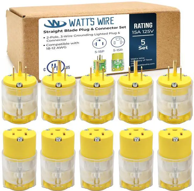 Main image of Extension Cord Ends Male and Female 5 Set, 15 Amp 125 Volt NEMA 5-15 Heavy Duty Replacement Plug and Connector Set, UL Listed