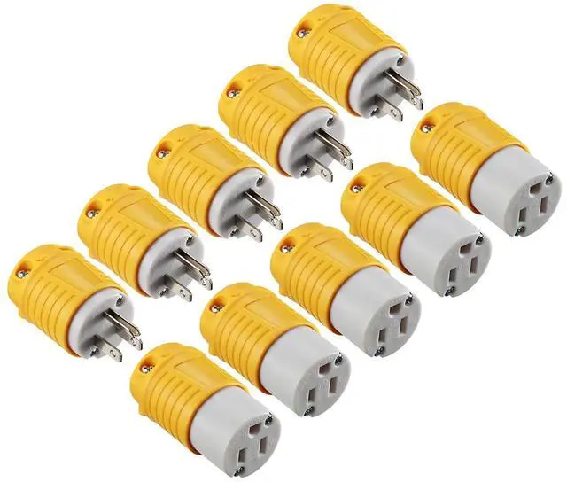 Main image of Extension Cord Ends Male and Female, 15 Amp 125 Volt Heavy Duty Replacement Plug & Connector Set, Straight Blade Plugs Grounding Type/ETL Listed (5 Set)