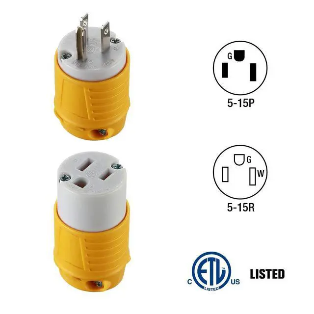 Alt view image 2 of 7 - Extension Cord Ends Male and Female, 15 Amp 125 Volt Heavy Duty Replacement Plug & Connector Set, Straight Blade Plugs Grounding Type/ETL Listed (5 Set)