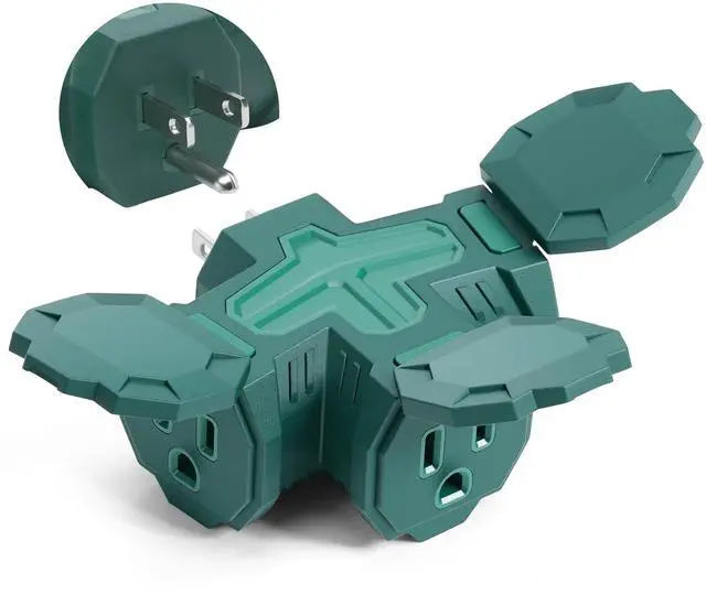 Main image of Indoor Outdoor 3 Way Plug Outlet Wall Splitter Adapter with Safe Cover, Weatherproof Heavy Duty Electrical 15A Wall Multi Plug Outlet Extender for Holiday Decorations, Garden, Garage, Patio,Home-Green