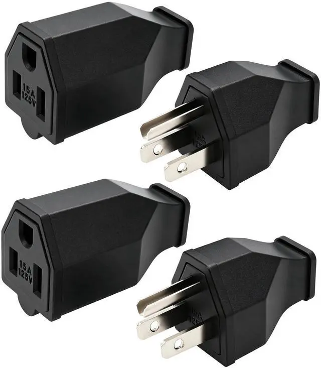 Main image of Extension Cord Ends Male and Female Repair Replacement, 125V 15A 2 Pole 3 Wire Straight Blade Electrical Plug and Connector, Black (2 Sets)