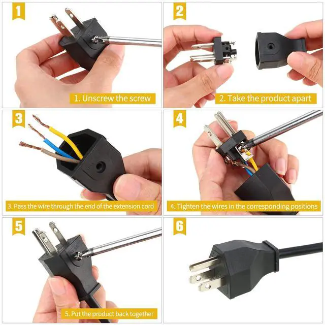 Alt view image 6 of 6 - 20 Pcs Extension Cord Plug Replacement Male Extension Cord Ends 125v 15a 2 Pole 3 Wire Male and Female Connector Straight Plug Replacement Compatible with Nema 5-15p 1875w
