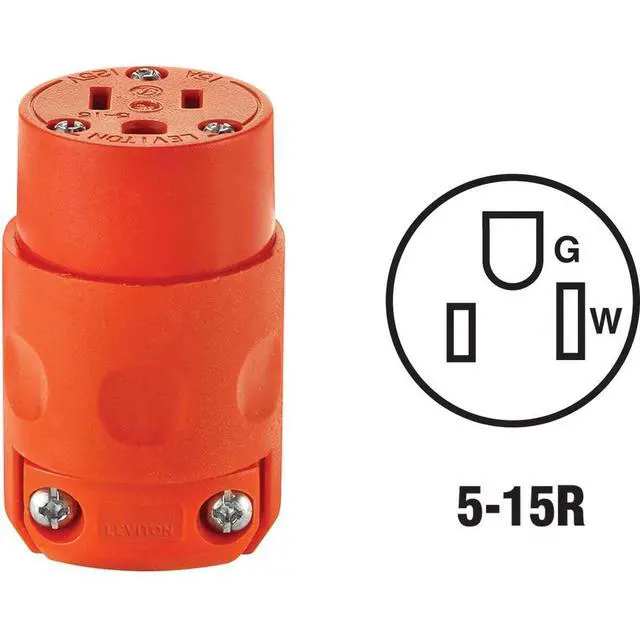 Alt view image 3 of 5 - 15 Amp, 125 Volt, PVC Grounding Cord Outlet, 515CV-OR, Orange