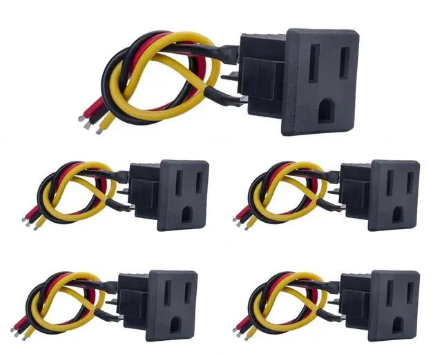 Main image of 5Pcs 3 Pins US Power Socket Plug Panel with 18AWG Connection Line,15A 125V Panel Mount Outlet Plug Female Connectors Adapter