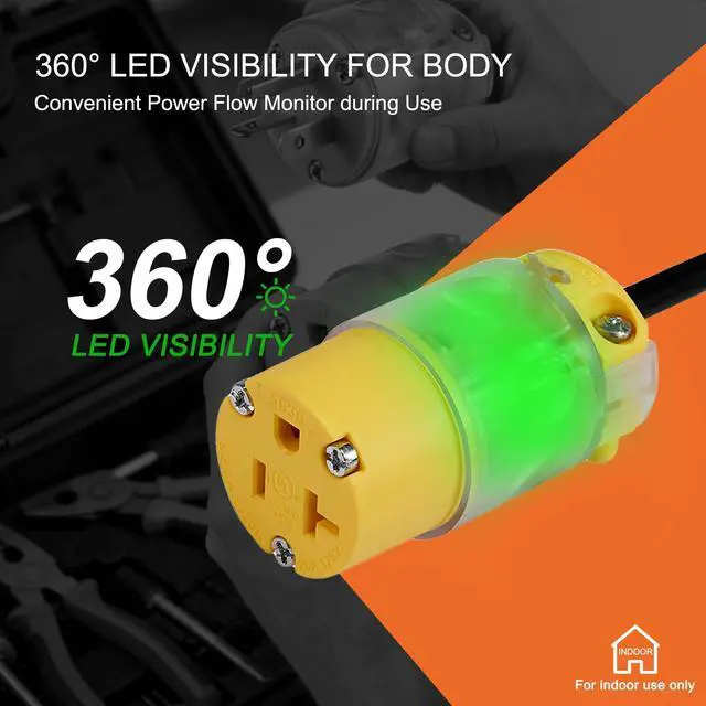 Alt view image 2 of 7 - Lighted Extension Cord Replacement Ends 4 Set, 20 Amp 125 Volt NEMA 5-20 Heavy Duty Plug and Connector Set, Industrial Grade 3-Prong Straight Blade Grounding Type, 2P 3W UL Listed