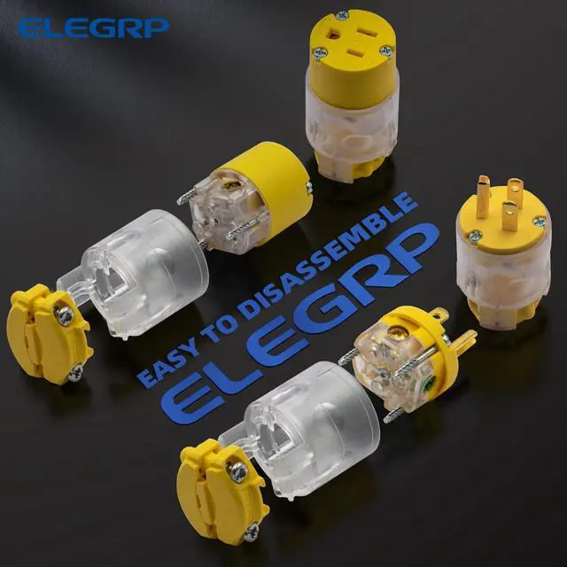 Alt view image 4 of 7 - Lighted Straight Blade Electrical Plug and Connector Set 15 Amp 125 Volt NEMA 5-15P NEMA 5-15R 2 Pole 3 Wire Grounding, Commercial Grade, Yellow, 1 Set