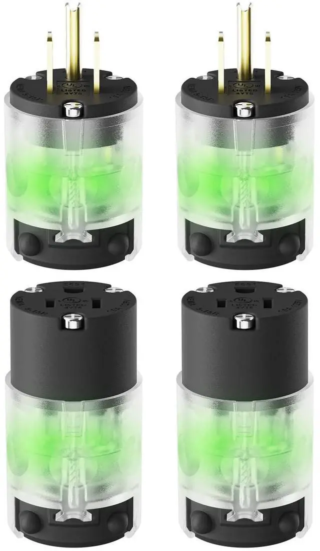 Main image of Lighted Straight Blade Electrical Plug and Connector Set, 15 Amp 125 Volt NEMA 5-15P NEMA 5-15R 2 Pole 3 Wire Grounding, Commercial Grade, Black, 2 Set