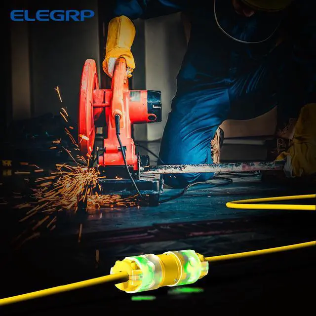 Alt view image 7 of 7 - Lighted Straight Blade Electrical Plug and Connector Set 15 Amp 125 Volt NEMA 5-15P NEMA 5-15R 2 Pole 3 Wire Grounding, Commercial Grade, Yellow, 1 Set