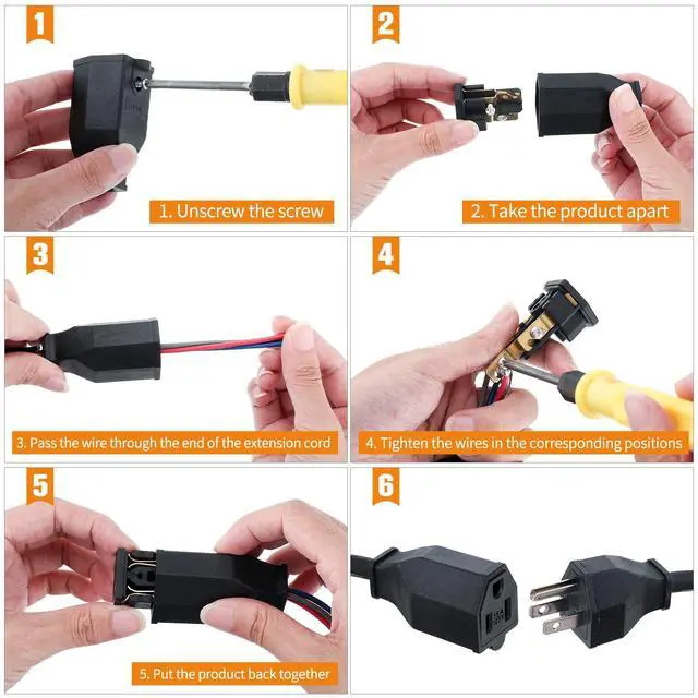Alt view image 6 of 7 - 30 Pcs Extension Cord Replacement Ends Male and Female 125v 15a 2 Pole 3 Wire Electrical Replacement Plug & Connector 3 Prong Plug and Connector Electrical Male Female Straight Blade