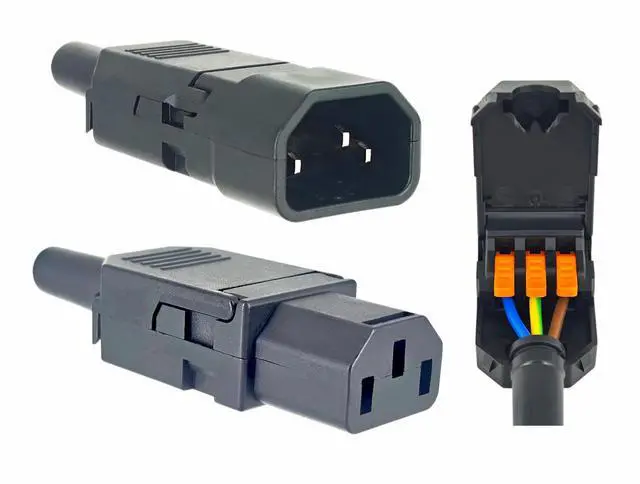 Main image of Rewireable IEC 320 C13 C14 Plug Receptor - Tool-Free DIY Connector for PDU/UPS/PC | 10A 120V
