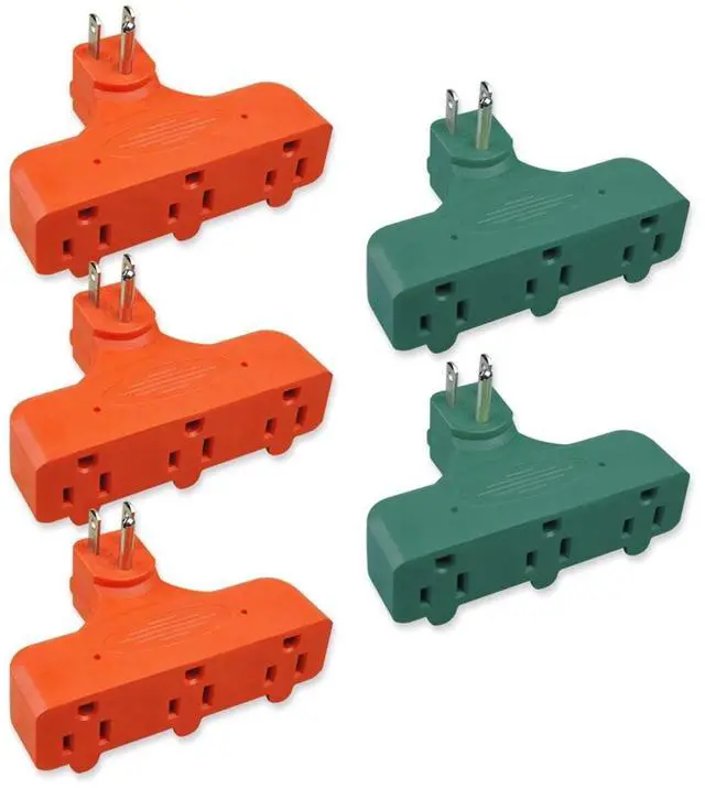 Main image of 3-Prong 3-Outlet Extender Adapter, Heavy Duty Triple Grounding Outlet, 5 Pack
