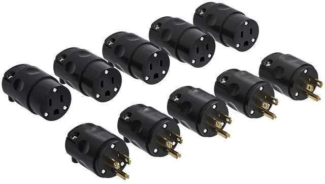 Main image of Electrical Replacement Plug Connector Set, Extension Cord Ends Male and Female 3 Prong NEMA 5-15P/NEMA 5-15R Straight Blade Plug Grounding Type 5 PackBlack