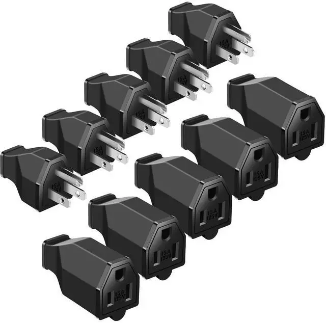 Main image of 5 Sets Extension Cord Plug Replacement Male and Female Extension Cord Ends 125V 15A 2 Pole 3 Wire Male and Female Connector Straight Plug Replacement Compatible with NEMA 5-15R and 5-15P 1875w