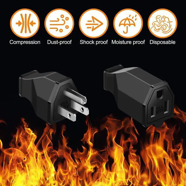 Alt view image 5 of 7 - 5 Sets Extension Cord Plug Replacement Male and Female Extension Cord Ends 125V 15A 2 Pole 3 Wire Male and Female Connector Straight Plug Replacement Compatible with NEMA 5-15R and 5-15P 1875w