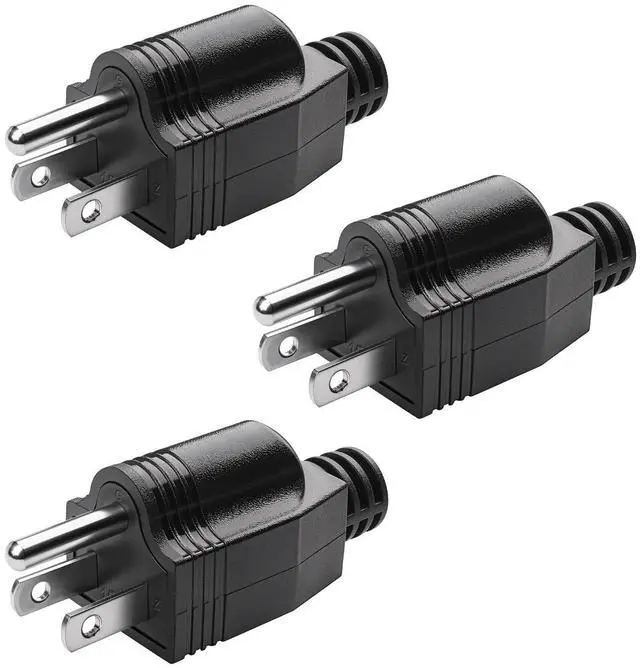 Main image of Electrical Replacement Plugs Male End Extension Cord 125V 15A 2Pole 3Wire 2 Pole Male Straight Blade Plug Ground Neutral Generator Plug,3 Prong Power Cord 3 Pack