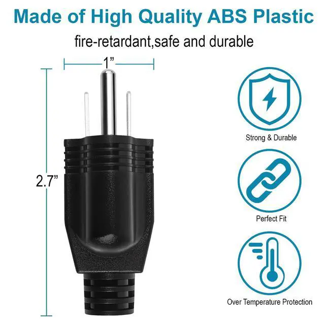 Alt view image 2 of 7 - Electrical Replacement Plugs Male End Extension Cord 125V 15A 2Pole 3Wire 2 Pole Male Straight Blade Plug Ground Neutral Generator Plug,3 Prong Power Cord 3 Pack