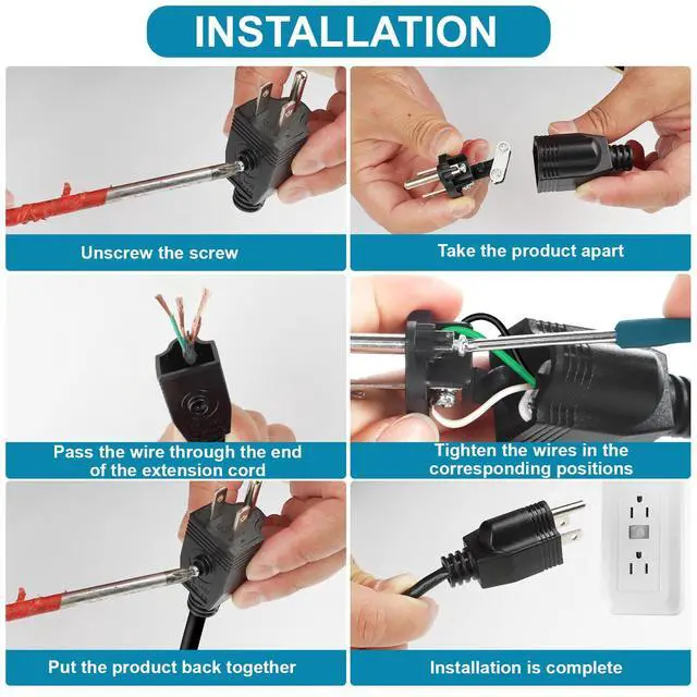 Alt view image 4 of 7 - Electrical Replacement Plugs Male End Extension Cord 125V 15A 2Pole 3Wire 2 Pole Male Straight Blade Plug Ground Neutral Generator Plug,3 Prong Power Cord 3 Pack