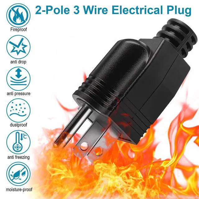 Alt view image 5 of 7 - Electrical Replacement Plugs Male End Extension Cord 125V 15A 2Pole 3Wire 2 Pole Male Straight Blade Plug Ground Neutral Generator Plug,3 Prong Power Cord 3 Pack