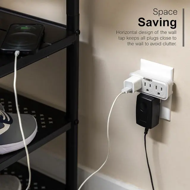 Alt view image 6 of 7 - 3 Outlet Adapter Wall Tap with Guide Light, 3 Prong Outlet, Grounded Outlet, UL Listed, White, 14494