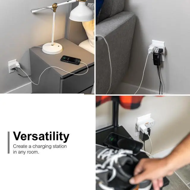 Alt view image 7 of 7 - 3 Outlet Adapter Wall Tap with Guide Light, 3 Prong Outlet, Grounded Outlet, UL Listed, White, 14494