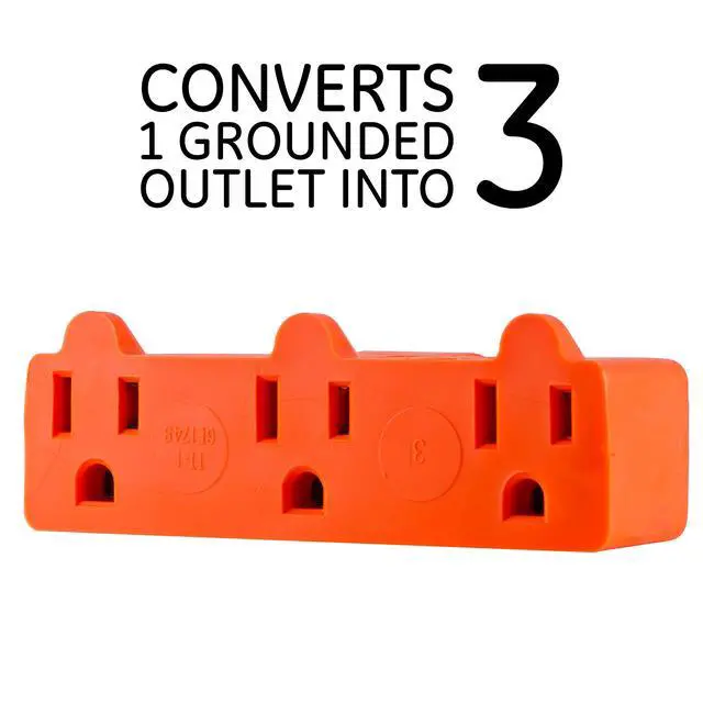 Alt view image 2 of 7 - 3-Outlet Extender, Grounded Wall Tap, 3-Prong, Multiple Plug, Power Splitter, Cruise Essentials, Use for Home Office School Dorm, UL Listed, Orange, 54541