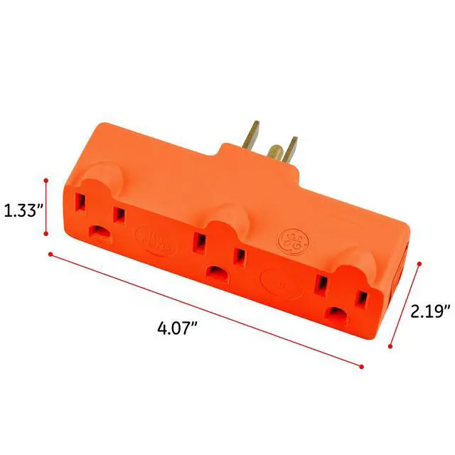 Alt view image 3 of 7 - 3-Outlet Extender, Grounded Wall Tap, 3-Prong, Multiple Plug, Power Splitter, Cruise Essentials, Use for Home Office School Dorm, UL Listed, Orange, 54541