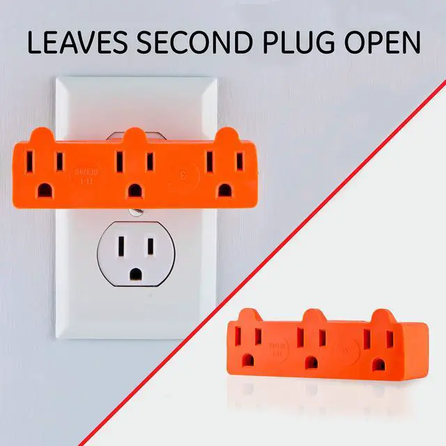 Alt view image 4 of 7 - 3-Outlet Extender, Grounded Wall Tap, 3-Prong, Multiple Plug, Power Splitter, Cruise Essentials, Use for Home Office School Dorm, UL Listed, Orange, 54541