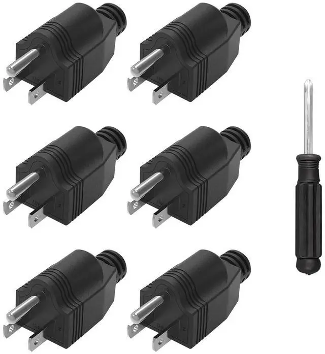 Main image of 3 Prong Replacement Plug, 6 Pack Extension Cord Ends with 1 Screwdriver