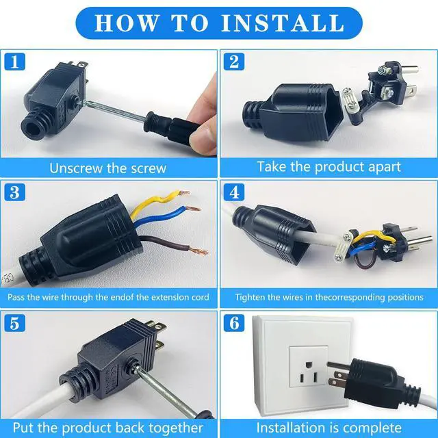 Alt view image 4 of 7 - 3 Prong Replacement Plug, 6 Pack Extension Cord Ends with 1 Screwdriver