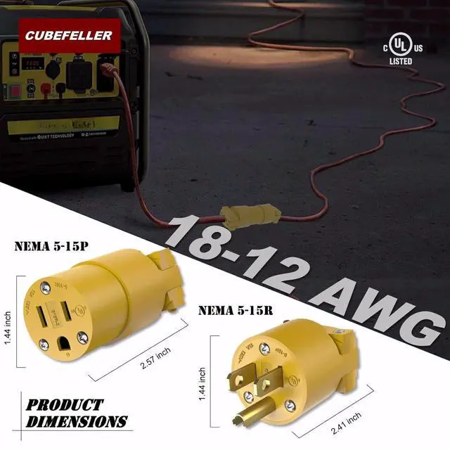 Alt view image 2 of 7 - Electrical Replacement Plug & Connector Set, Extension Cord Ends Male and Female, 3 Prong,15 Amp 125 Volt, NEMA 5-15P & 5-15R, UL Listed,Comes with Wire Stripper and Screwdriver,ER1105S