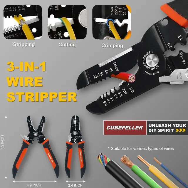 Alt view image 5 of 7 - Electrical Replacement Plug & Connector Set, Extension Cord Ends Male and Female, 3 Prong,15 Amp 125 Volt, NEMA 5-15P & 5-15R, UL Listed,Comes with Wire Stripper and Screwdriver,ER1105S