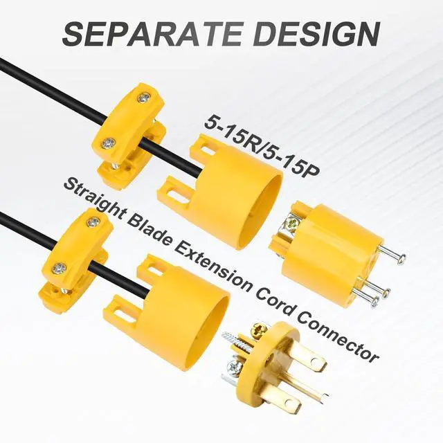 Alt view image 5 of 7 - Extension Cord Ends Male and Female Electrical Replacement Plug & Connector NEMA 5-15P & 5-15R 15A 125V Yellow Shell 2Pole 3Wire Straight Blade Plug Grounding Type.5 Set