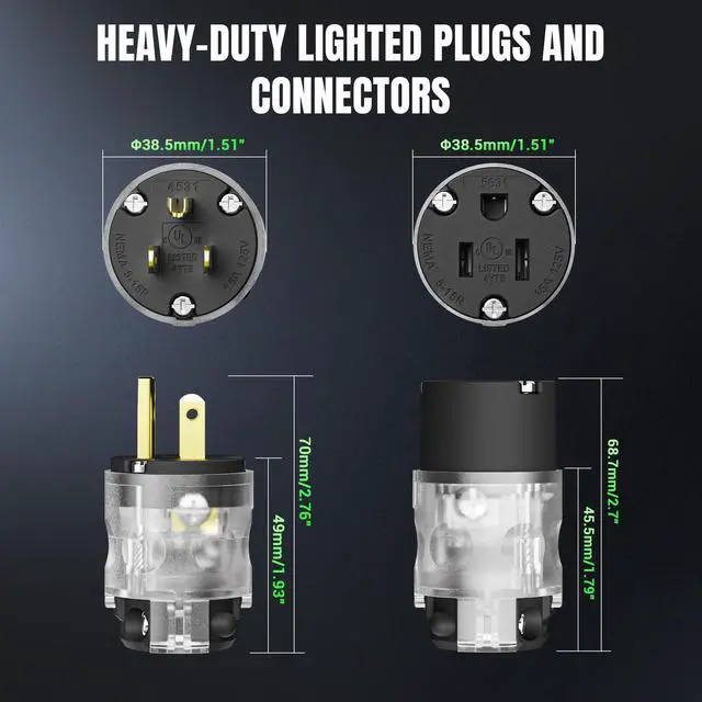 Alt view image 2 of 7 - 4 Pack Lighted Grounding Plug15 Amp 125 Volt Extension Cord Plug Replacement 3 Prong NEMA 5-15P 2 Pole 3 Wire Grounding Straight Blade Electrical Plug Replacement Cord Outlet ,UL Listed