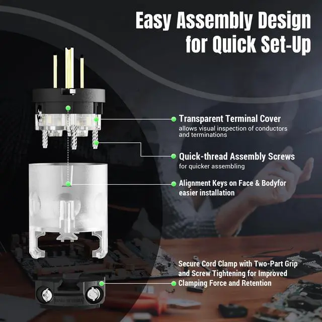 Alt view image 6 of 7 - 4 Pack Lighted Grounding Plug15 Amp 125 Volt Extension Cord Plug Replacement 3 Prong NEMA 5-15P 2 Pole 3 Wire Grounding Straight Blade Electrical Plug Replacement Cord Outlet ,UL Listed