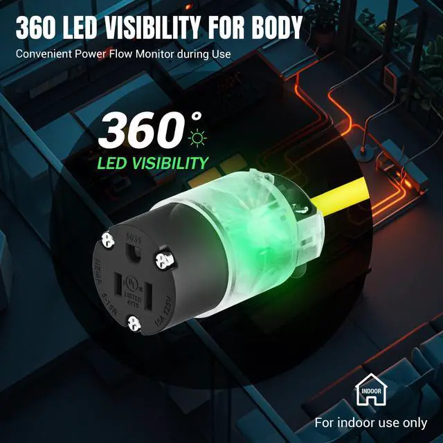 Alt view image 4 of 7 - 4 Pack Lighted Grounding Plug15 Amp 125 Volt Extension Cord Plug Replacement 3 Prong NEMA 5-15P 2 Pole 3 Wire Grounding Straight Blade Electrical Plug Replacement Cord Outlet ,UL Listed