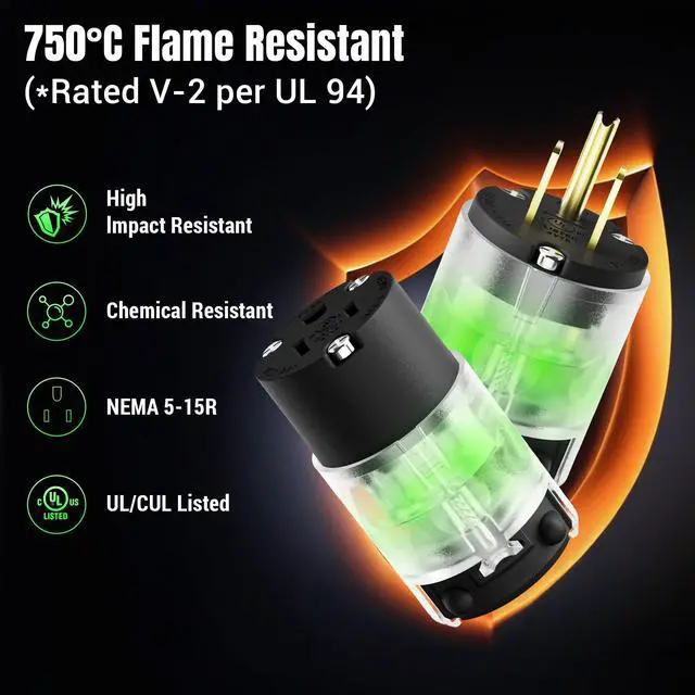 Alt view image 7 of 7 - 4 Pack Lighted Grounding Plug15 Amp 125 Volt Extension Cord Plug Replacement 3 Prong NEMA 5-15P 2 Pole 3 Wire Grounding Straight Blade Electrical Plug Replacement Cord Outlet ,UL Listed