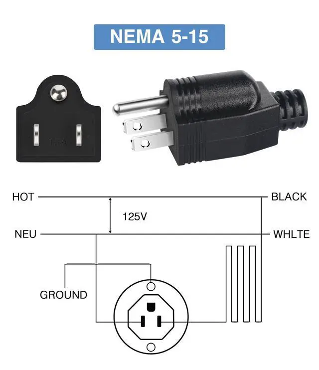 Alt view image 3 of 7 - NEMA 5-15P Electrical Replacement Plugs End, Extension Cord Ends 125V 15A 2Pole 3Wire Male PlugGround Neutral Generator Plug3 Prong Power Replacement Type (3)
