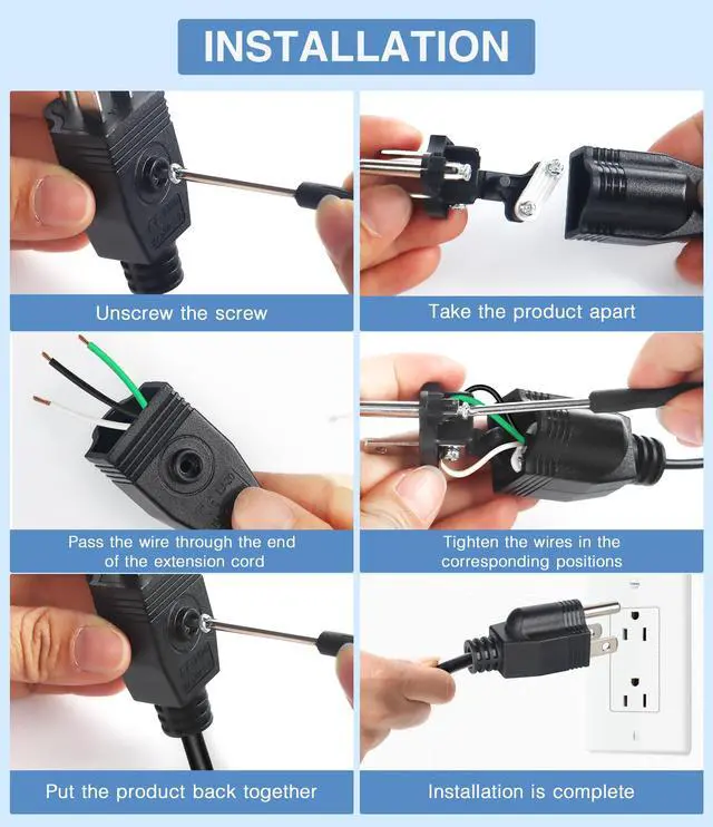 Alt view image 5 of 7 - NEMA 5-15P Electrical Replacement Plugs End, Extension Cord Ends 125V 15A 2Pole 3Wire Male PlugGround Neutral Generator Plug3 Prong Power Replacement Type (3)