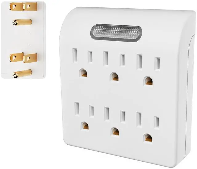 Main image of 6-Outlet Extender, 3-Prong Grounded Wall Tap Adapter with LED Guide Light, 1875W Multiple Plug Electrical Outlets Splitter for Home, Office, Hotel, Travel, ETL Listed, Cruise Essentials, White