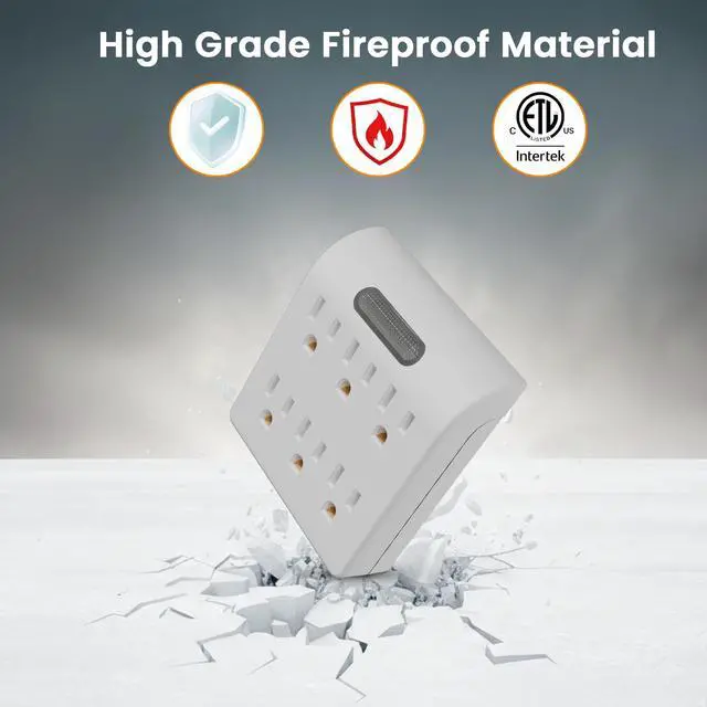Alt view image 3 of 7 - 6-Outlet Extender, 3-Prong Grounded Wall Tap Adapter with LED Guide Light, 1875W Multiple Plug Electrical Outlets Splitter for Home, Office, Hotel, Travel, ETL Listed, Cruise Essentials, White