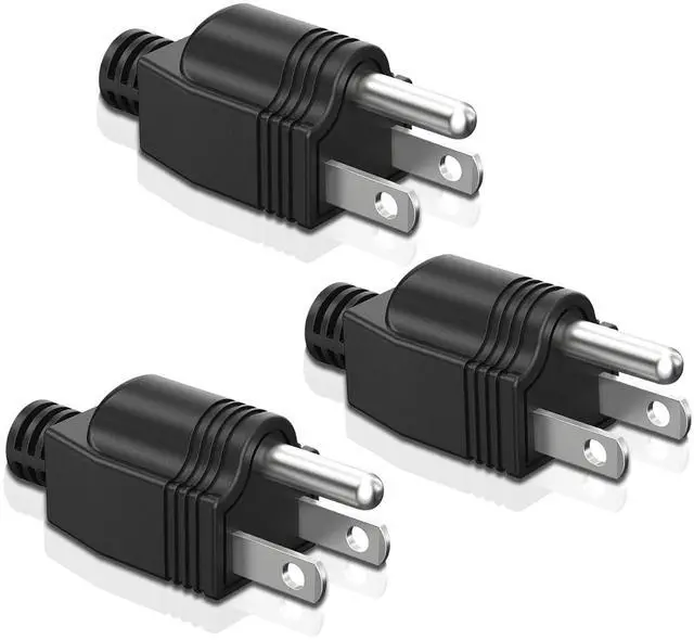 Main image of 3Pack Straight Blade Plug, 2 Pole 3 Wire Grounding Plug Male Extension Cord Replacement Electrical Plugs Connectors End Black 125V 15A