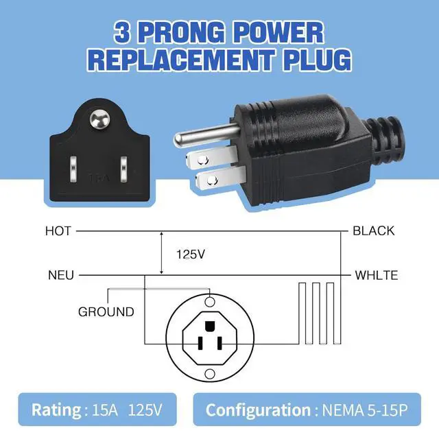 Alt view image 2 of 7 - 3Pack Straight Blade Plug, 2 Pole 3 Wire Grounding Plug Male Extension Cord Replacement Electrical Plugs Connectors End Black 125V 15A