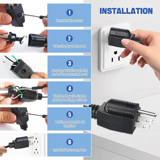 Alt view image 4 of 7 - 3Pack Straight Blade Plug, 2 Pole 3 Wire Grounding Plug Male Extension Cord Replacement Electrical Plugs Connectors End Black 125V 15A