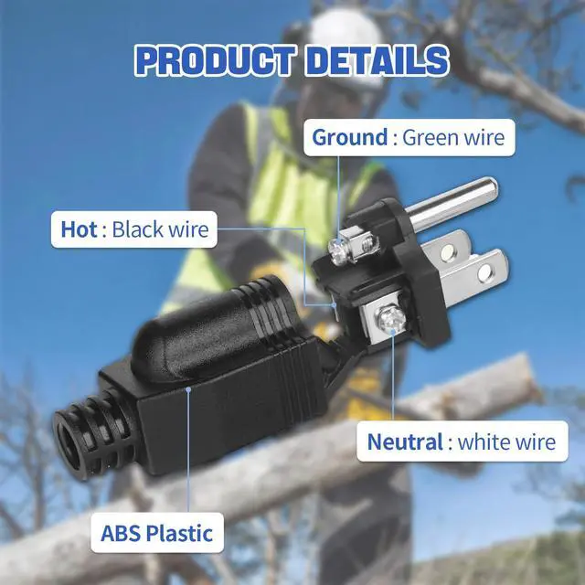 Alt view image 3 of 7 - 3Pack Straight Blade Plug, 2 Pole 3 Wire Grounding Plug Male Extension Cord Replacement Electrical Plugs Connectors End Black 125V 15A