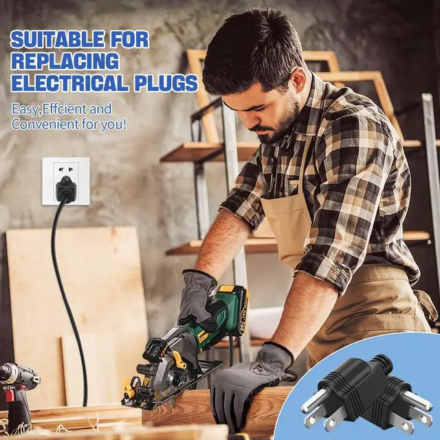 Alt view image 5 of 7 - 3Pack Straight Blade Plug, 2 Pole 3 Wire Grounding Plug Male Extension Cord Replacement Electrical Plugs Connectors End Black 125V 15A